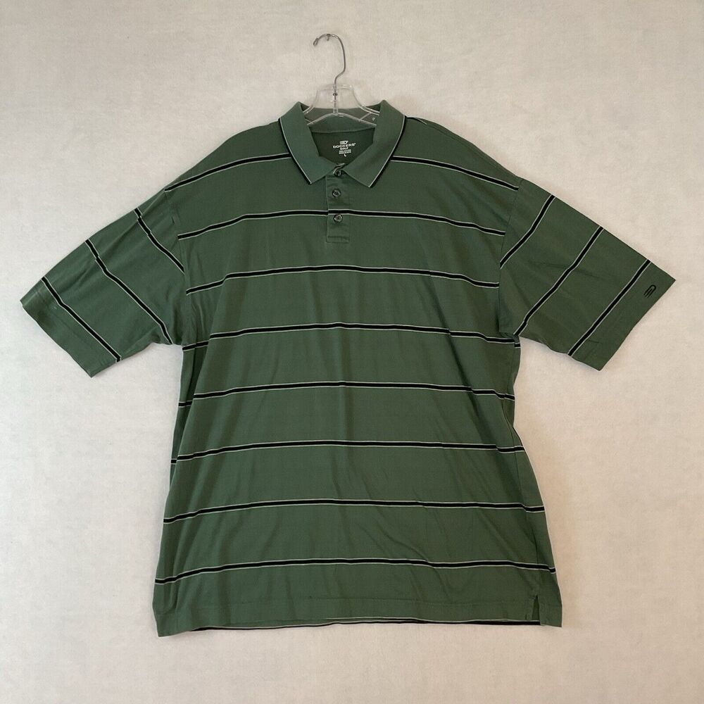 Dockers Golf Polo Shirt Mens L Green Black Stripes Short Sleeves Cotton‎ Knit
